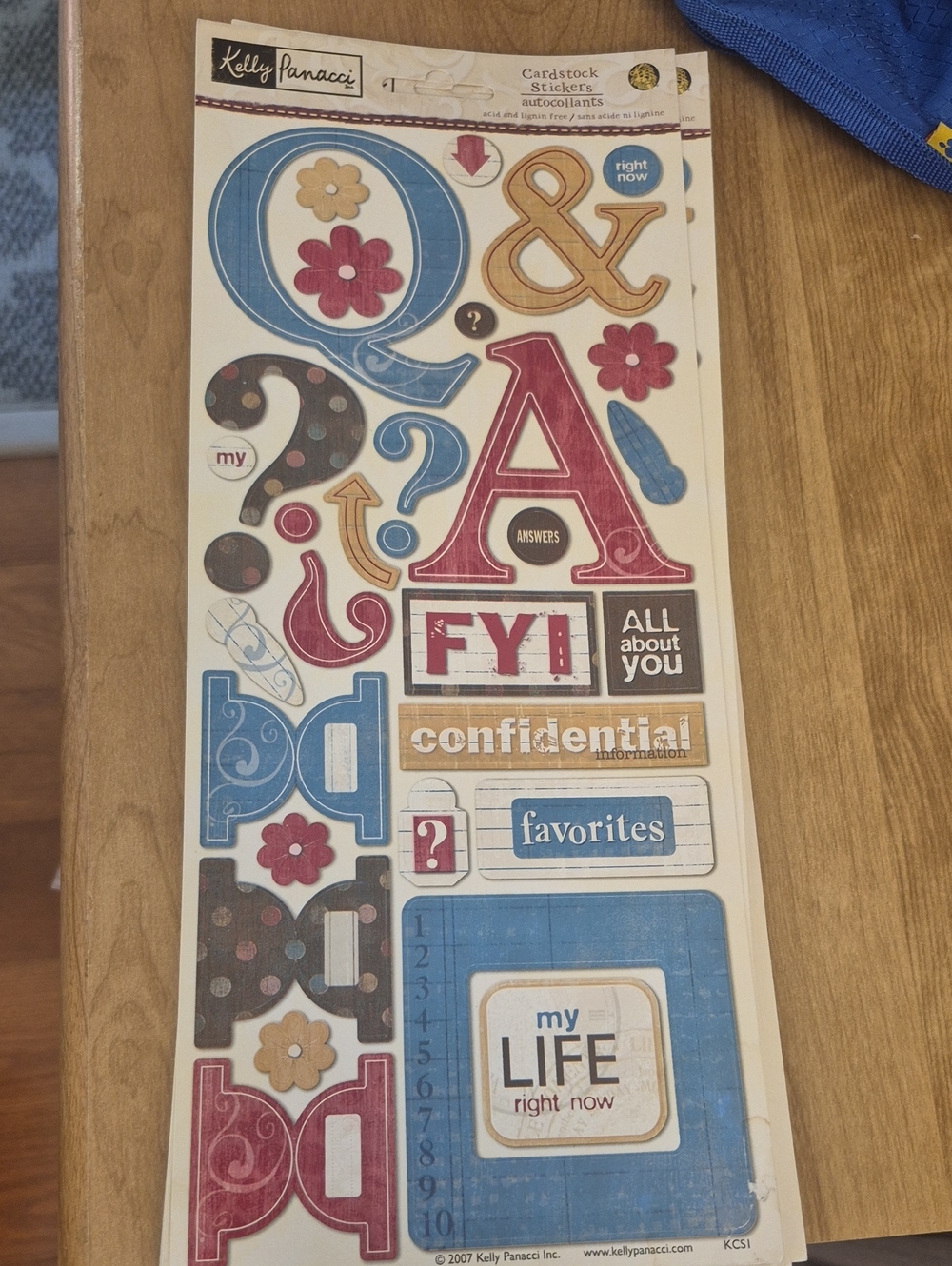 Kelly Panacci Blue & Red Cardstock Sticker Sheet - 'My Life' Decorative Stickers